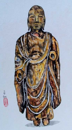 Old Monk Statue, Tarashikmomi Technique by Frederica Marshall