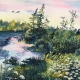 Sunset Pond, Sound of Duck Wings watercolor by Frederica Marshall