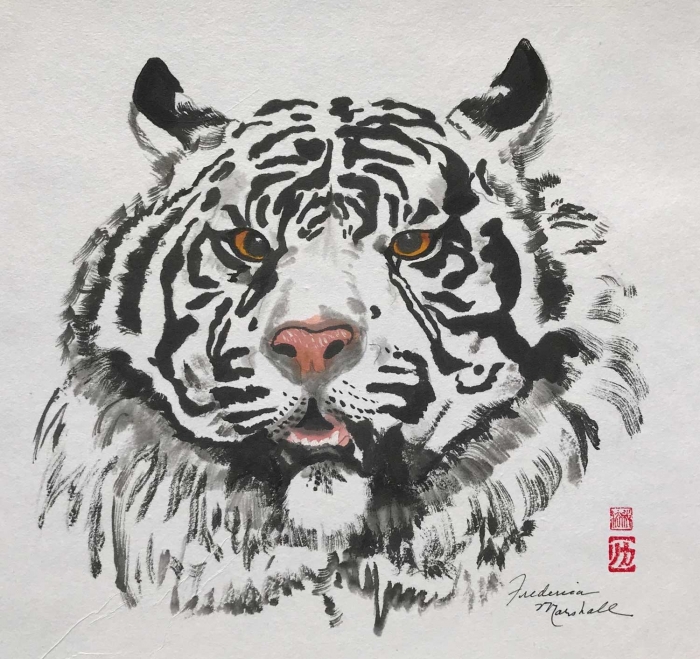 Yin Tiger of the North sumi-e painting by Frederica Marshall