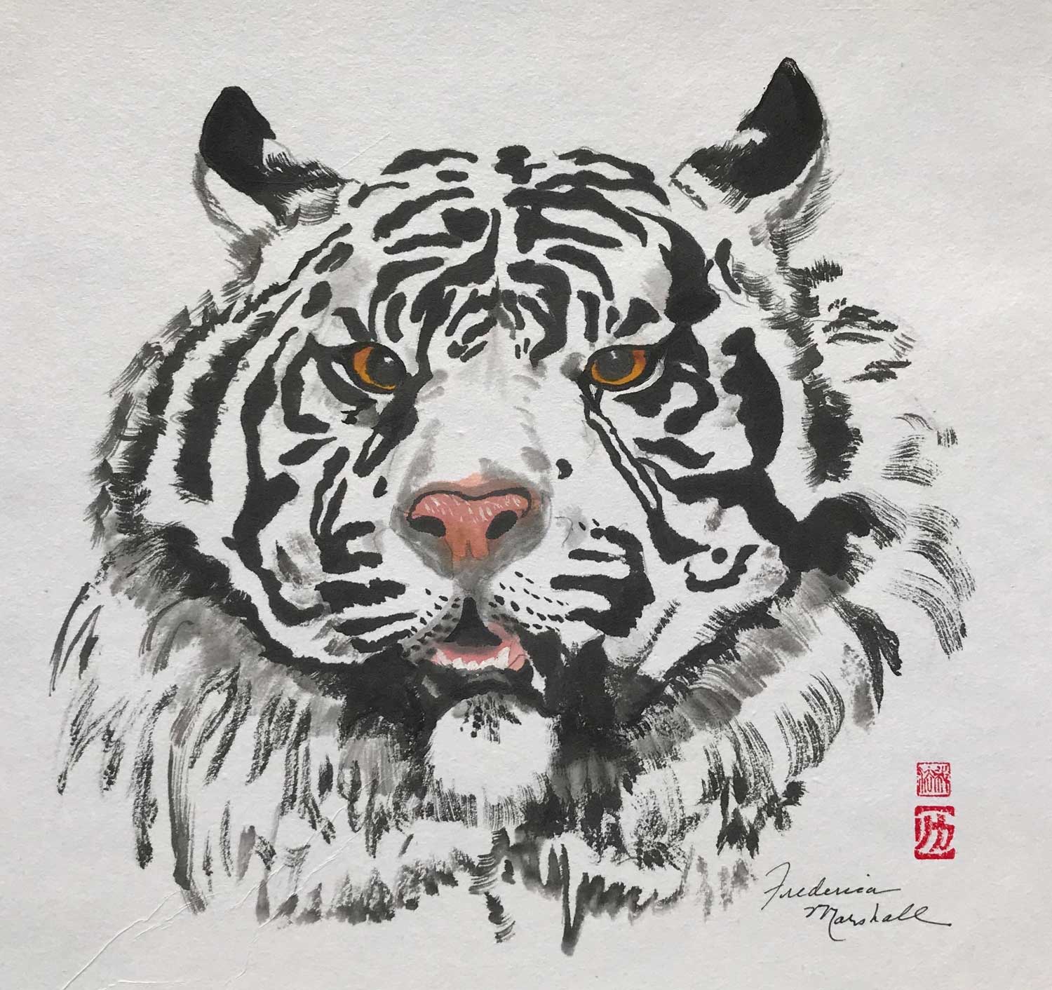 絵画 Tiger Chinese Tiger Painting 4696002, 96cm x 180cm(38〃 x 71〃)