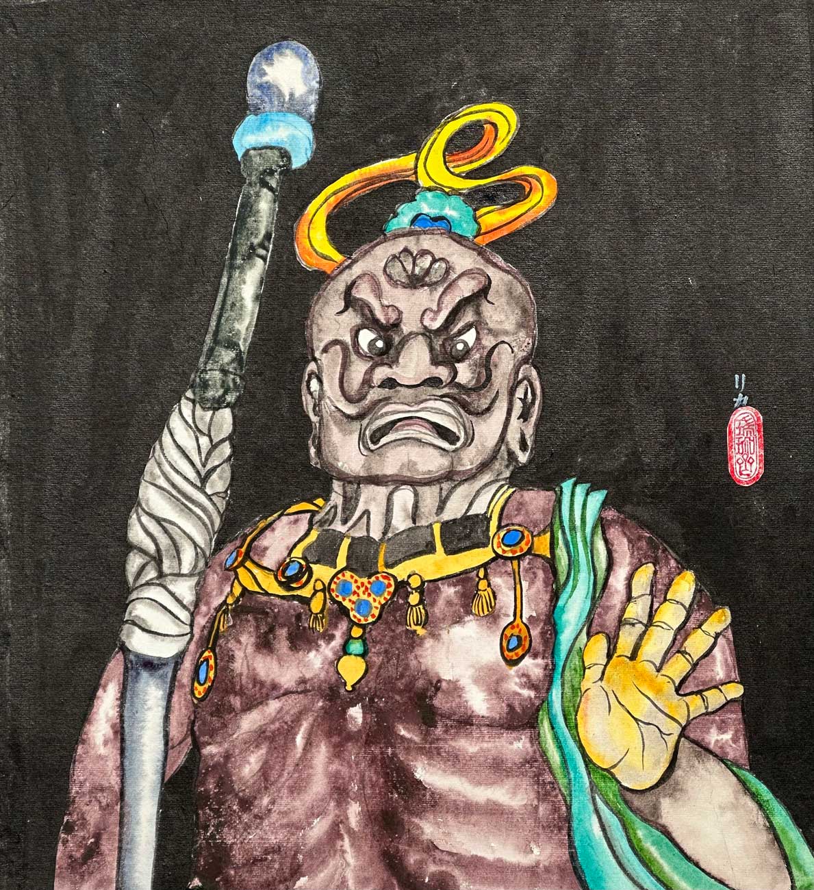 Guardian King painted in tarashi komi by Frederica Marshall.